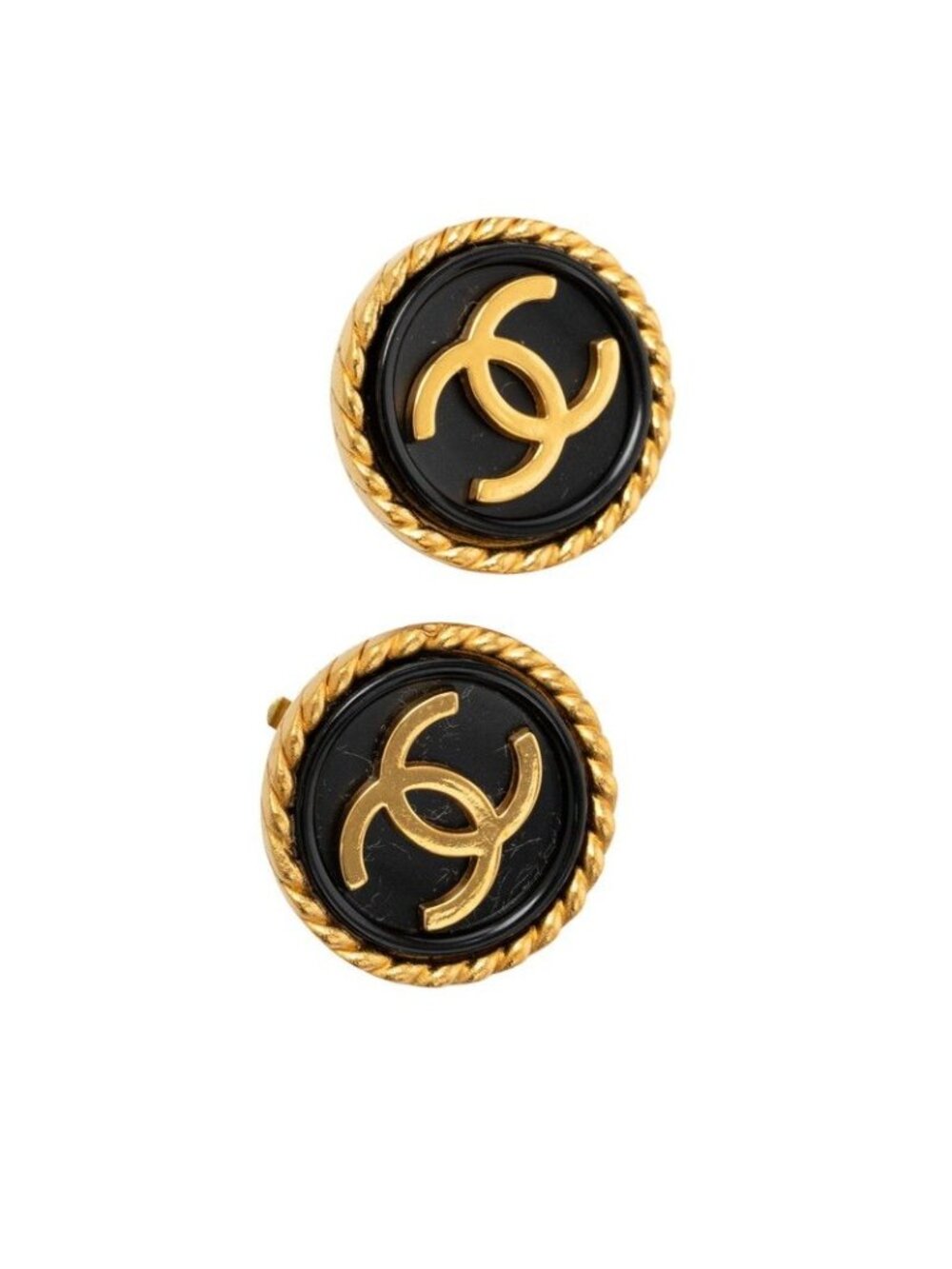Chanel CC Logo Vintage Earrings 95A Gold Black Plated